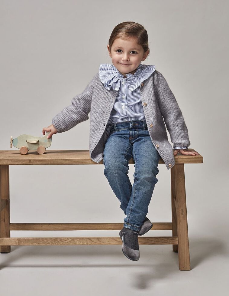 Chaqueta De Punto Botones Madera Gris Medio Melange