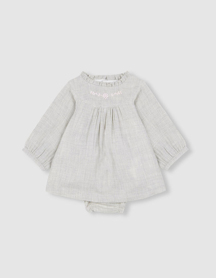 Vestido crudo bordado rosa