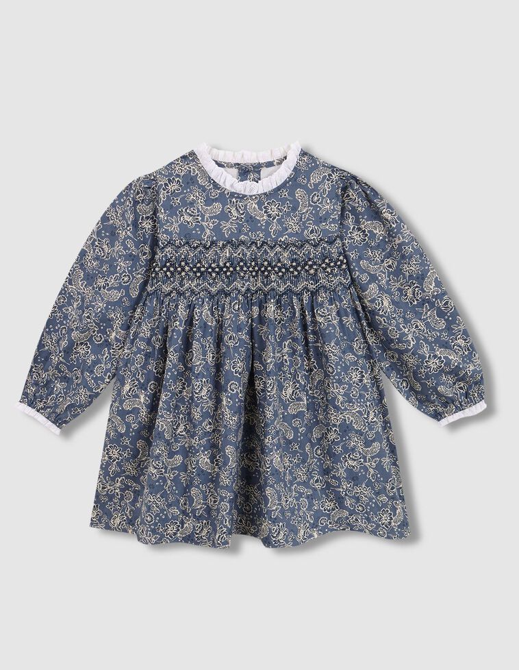 Vestido azul de flores con smock
