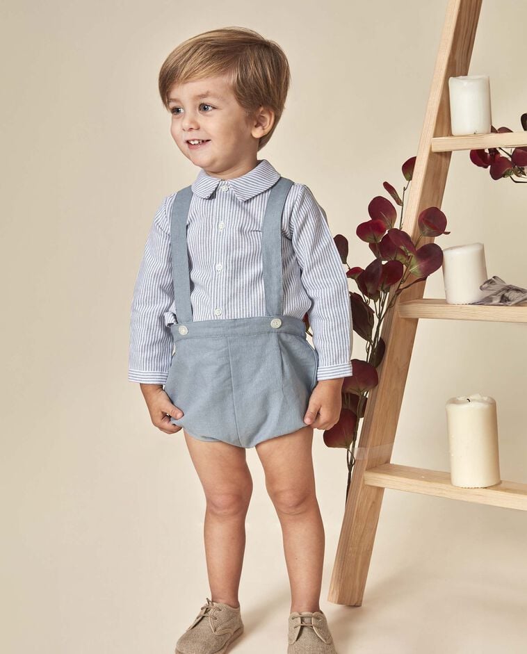 Camisa lino de rayas gris