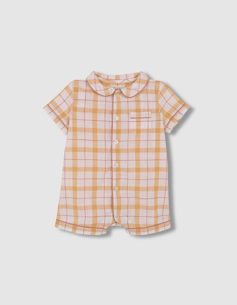 Pijama de manga corta de cuadros amarillo