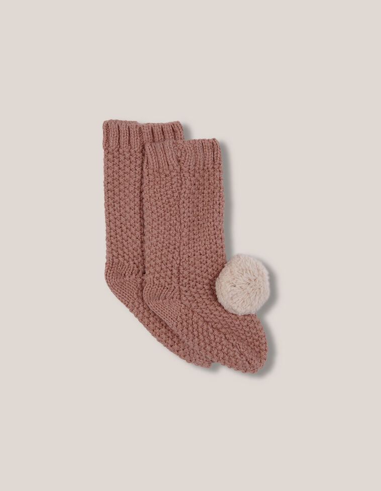 Patucos de punto de arroz con pompon nude