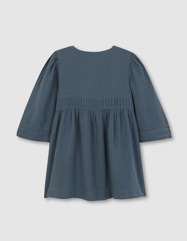 Vestido Crepe Con Tiras Bordadas Petroleo Claro
