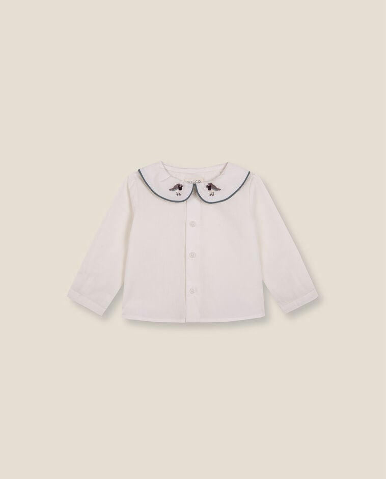 Camisa de beb&eacute; con cuello peter pan y p&aacute;jaros bordados