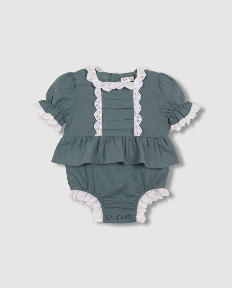 Ranita de lino con tiras bordadas verde