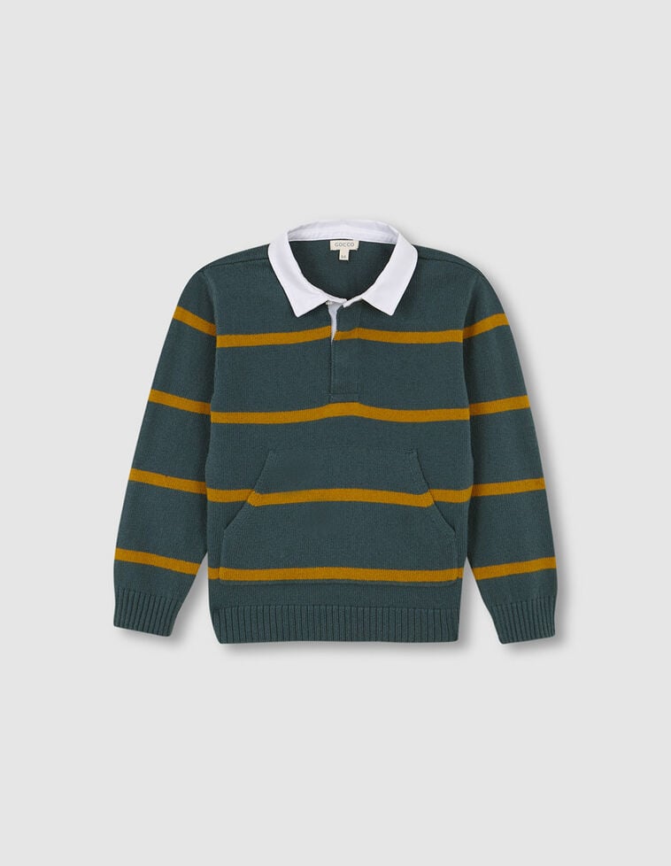 Jersey polo de rayas con lana verde