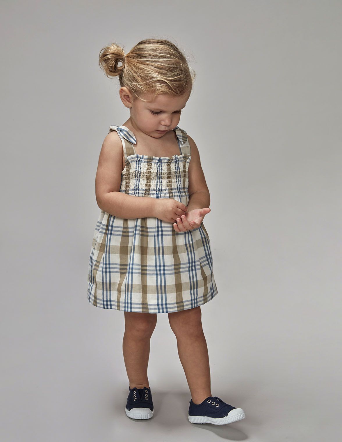 Vestido de cuadros de tirantes blanco para ni a bebe Gocco