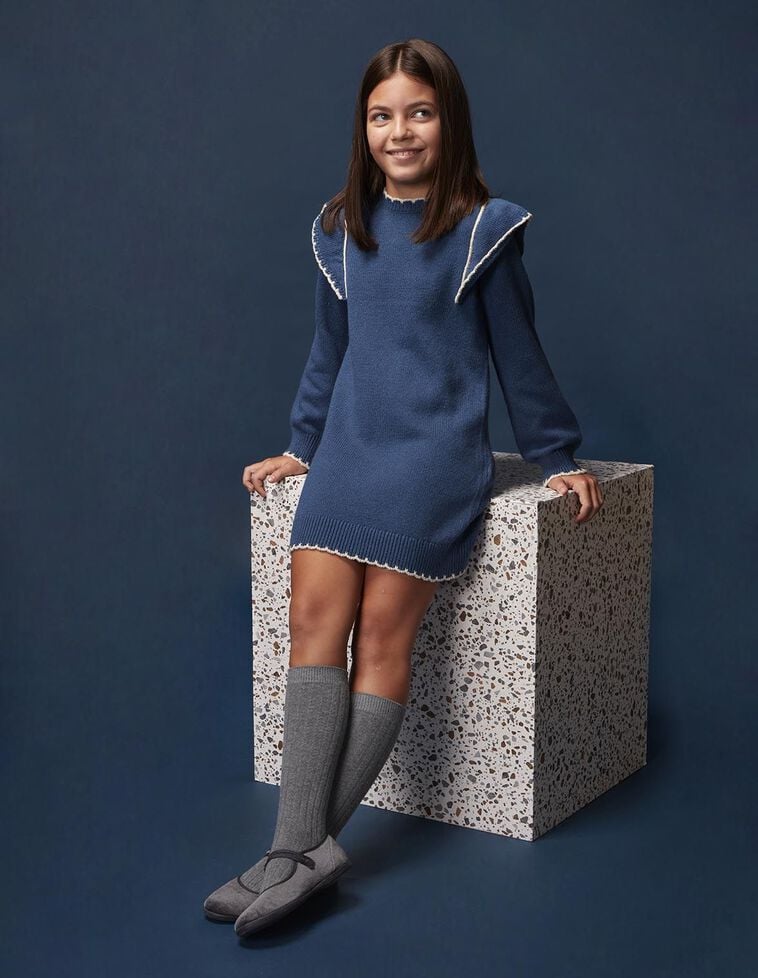Vestido punto azul con lana