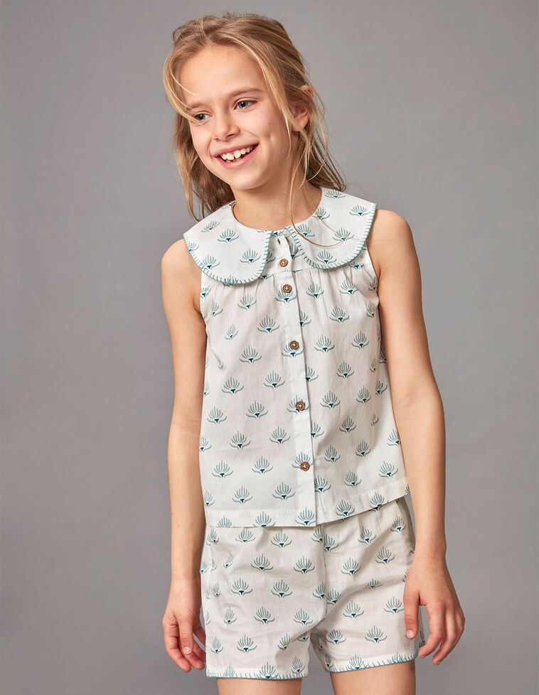 Pijama corto estampado indio blanco 