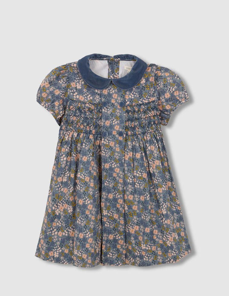 Vestido manga corta nido de abeja verde