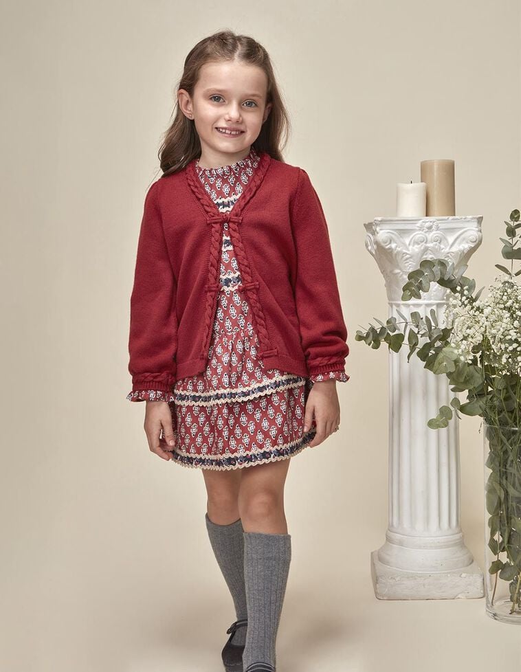 Chaqueta con trenzas con lana granate