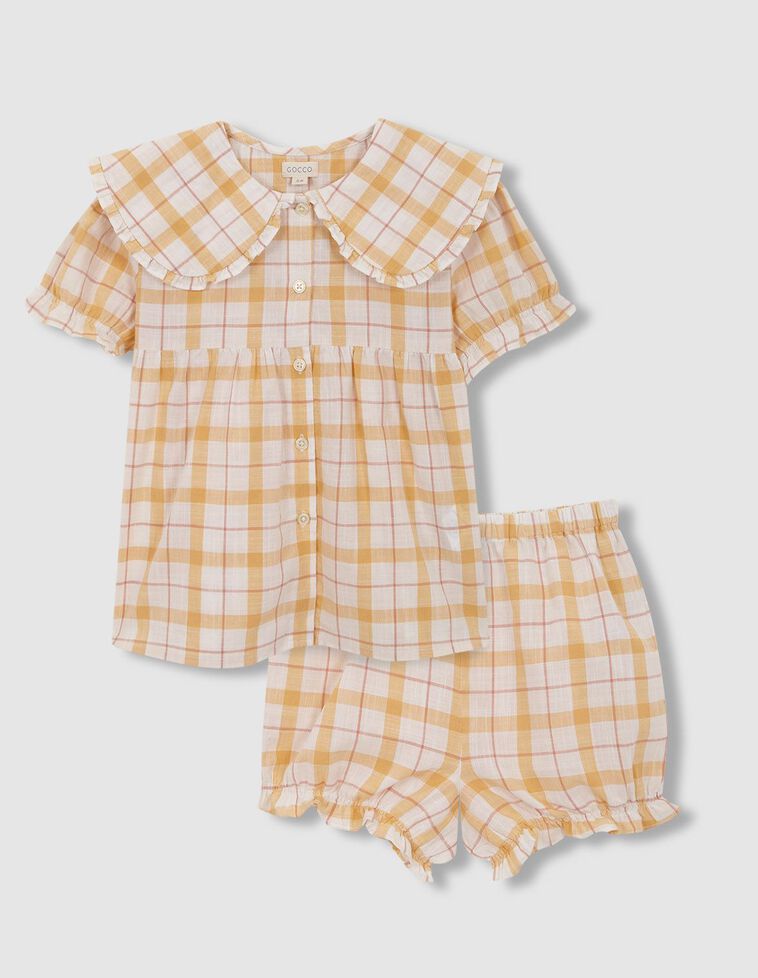 Pijama de manga corta de cuadros amarillo