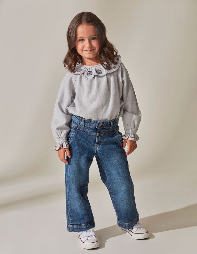 Camisa villela cuello volante bordado | Niña |