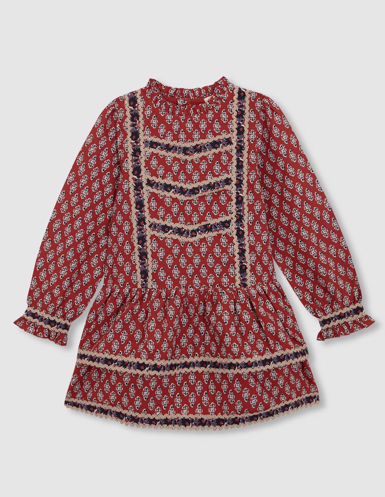 Vestido estampado de flores con tiras granate