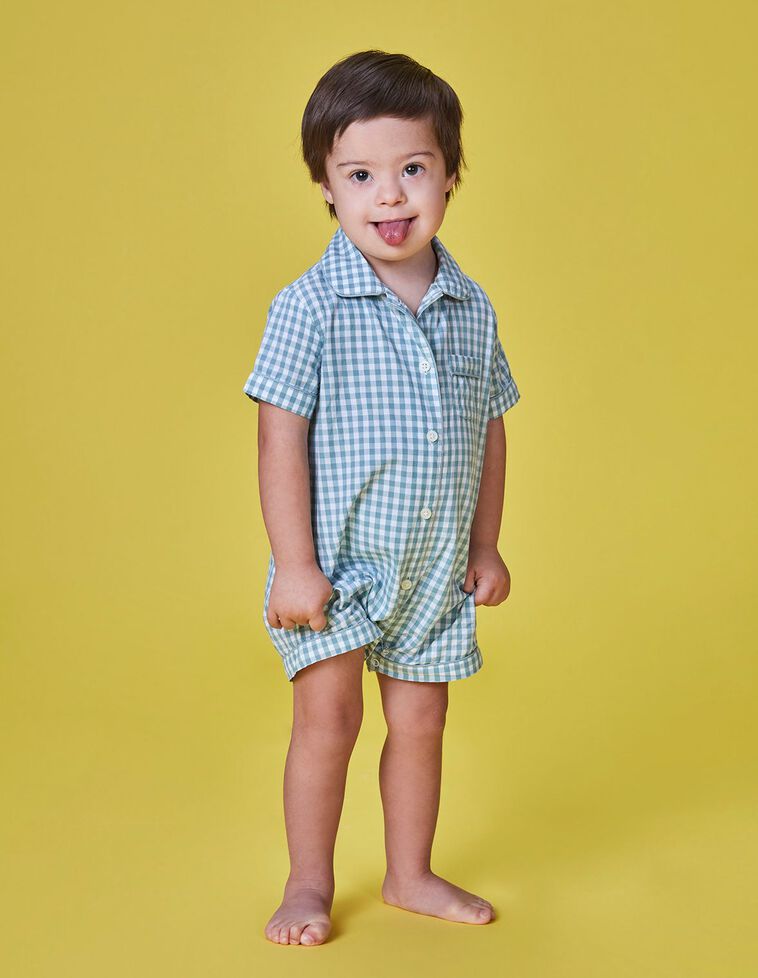 Pijama corto vichy turquesa