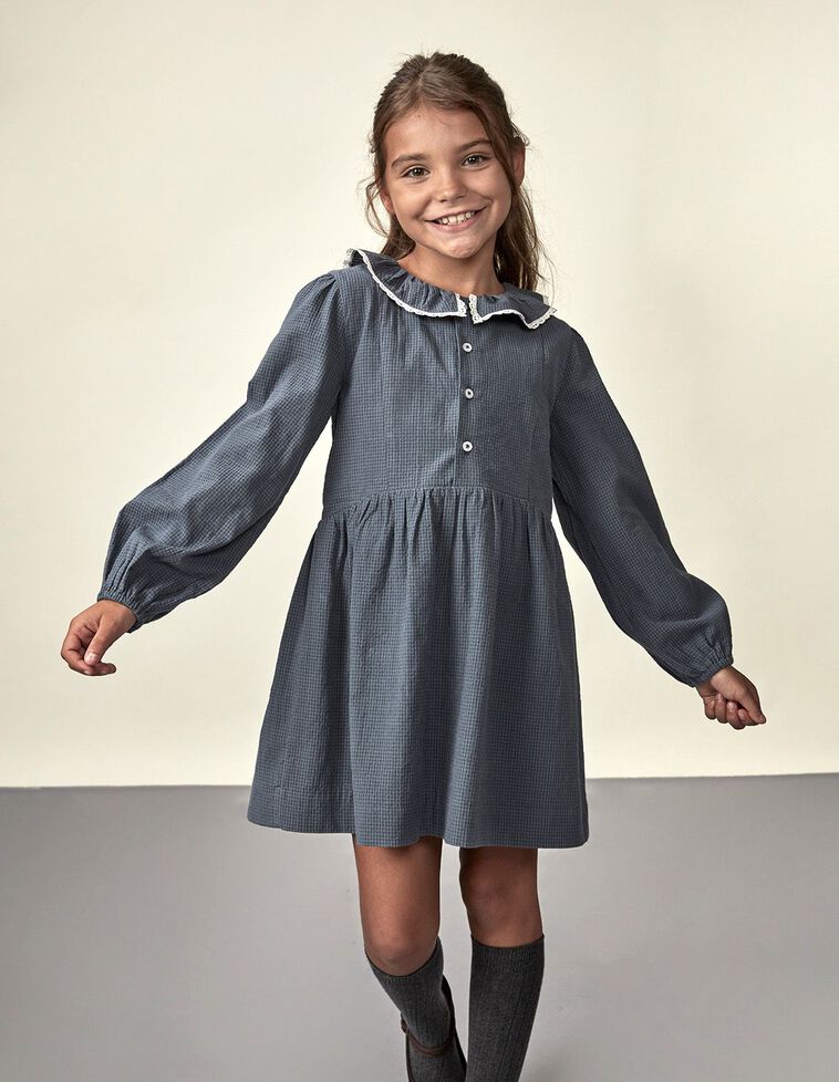 Vestido Cuadros Vichy Seersucker Petroleo