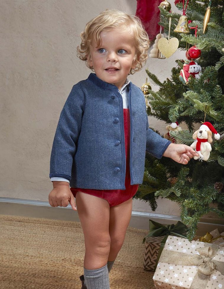 Chaqueta estilo austriaca de espiga con lana azul