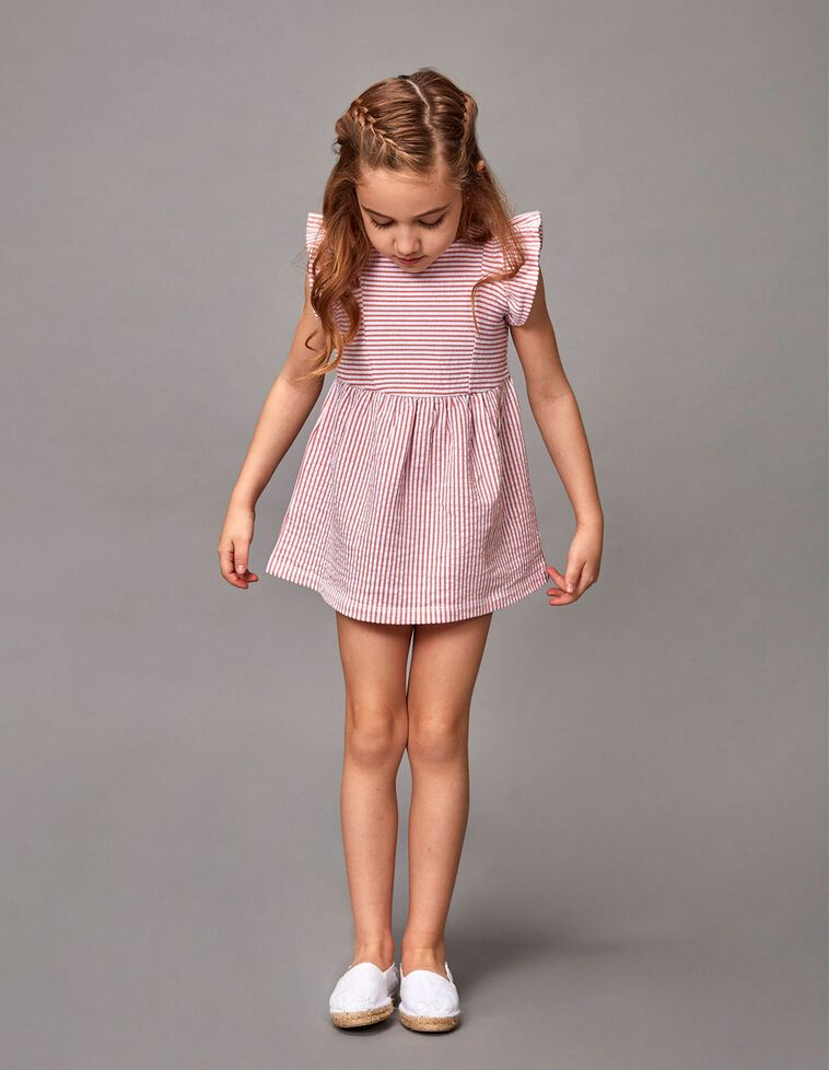Vestido punto rayas coral