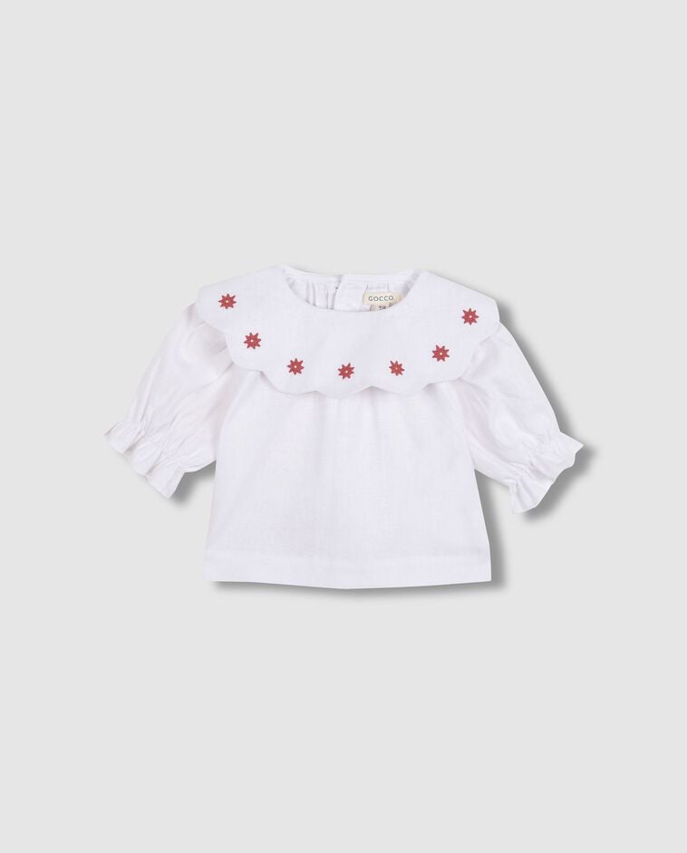 Camisa de lino cuello con bordados blanco