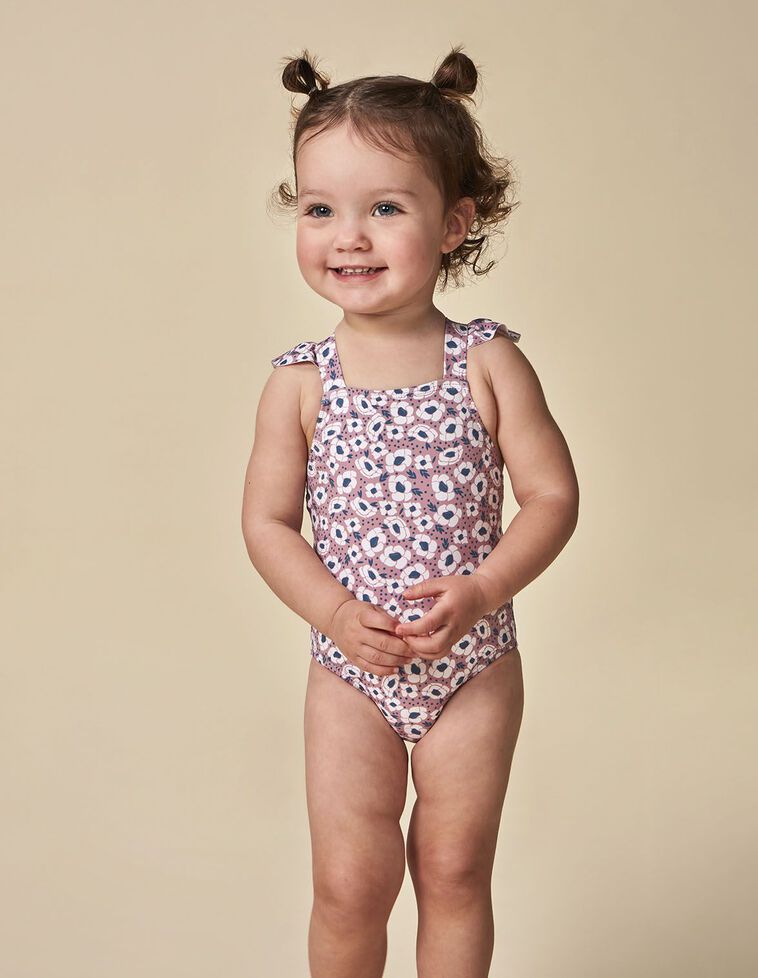 Traje de baño estampado flor grande rosa