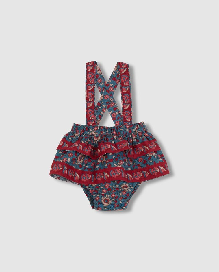 Falda con estampado de flores con volantes azul