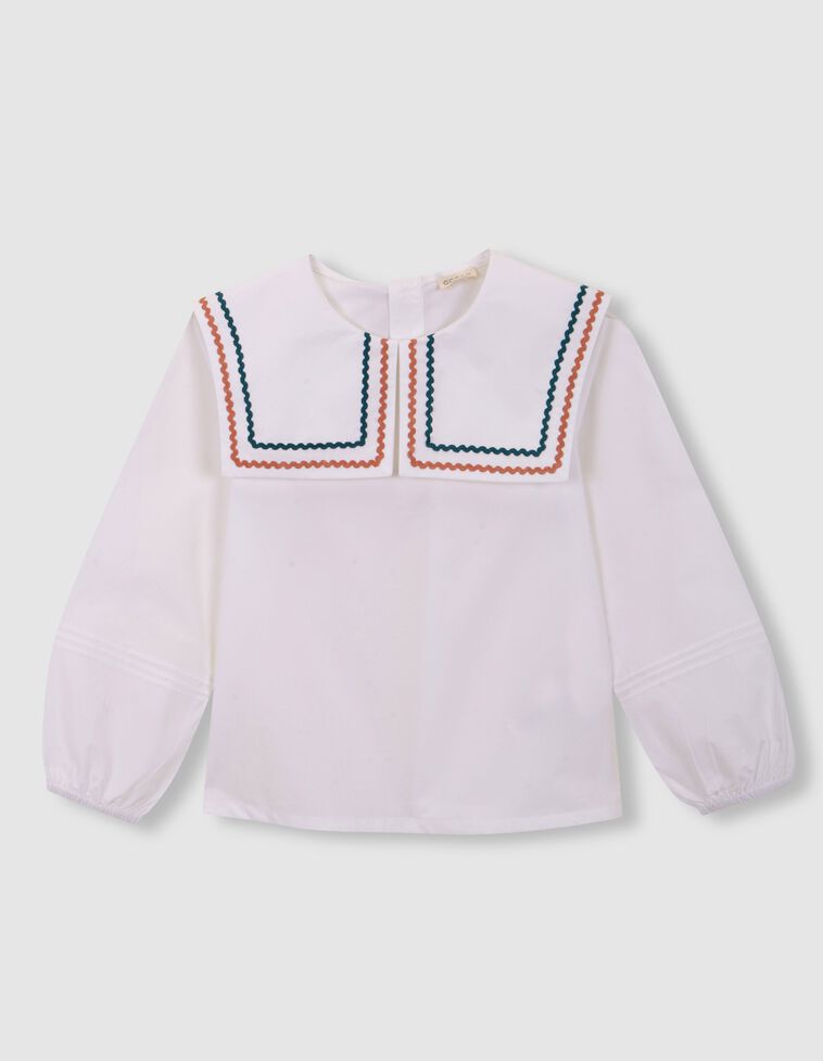 Blusa manga larga con cuello marinero blanco