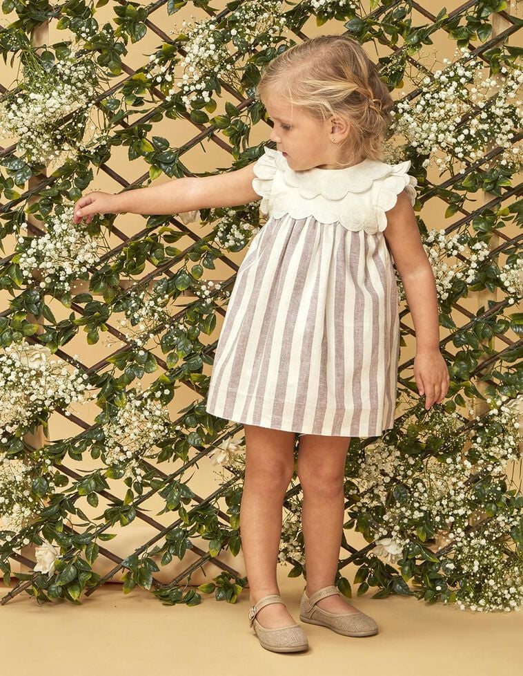 Vestido de lino combinado de rayas lila