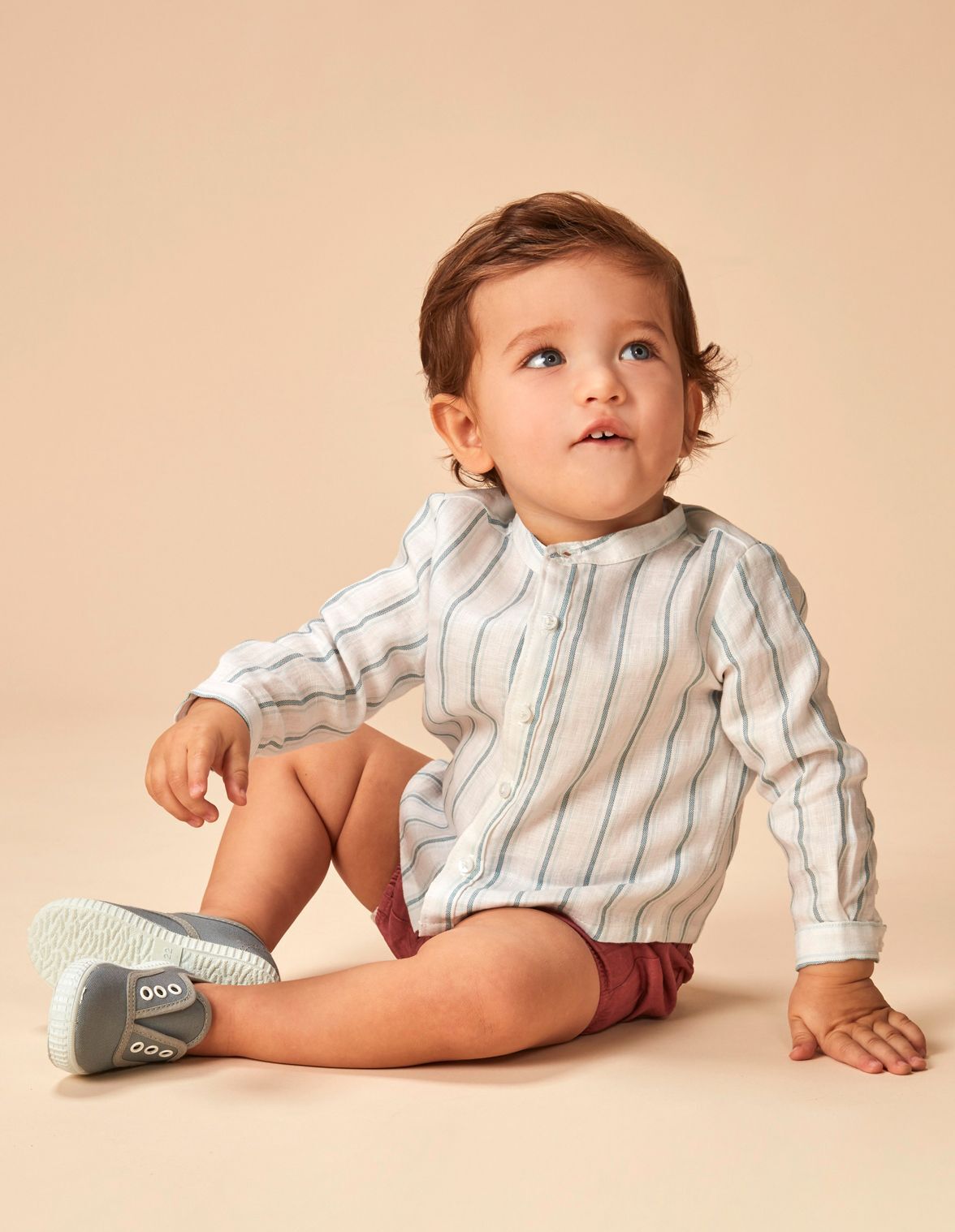 Camisa lino rayas cuello mao de Beb ni o Gocco