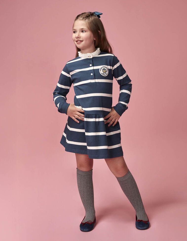 Vestido polo con parche azul