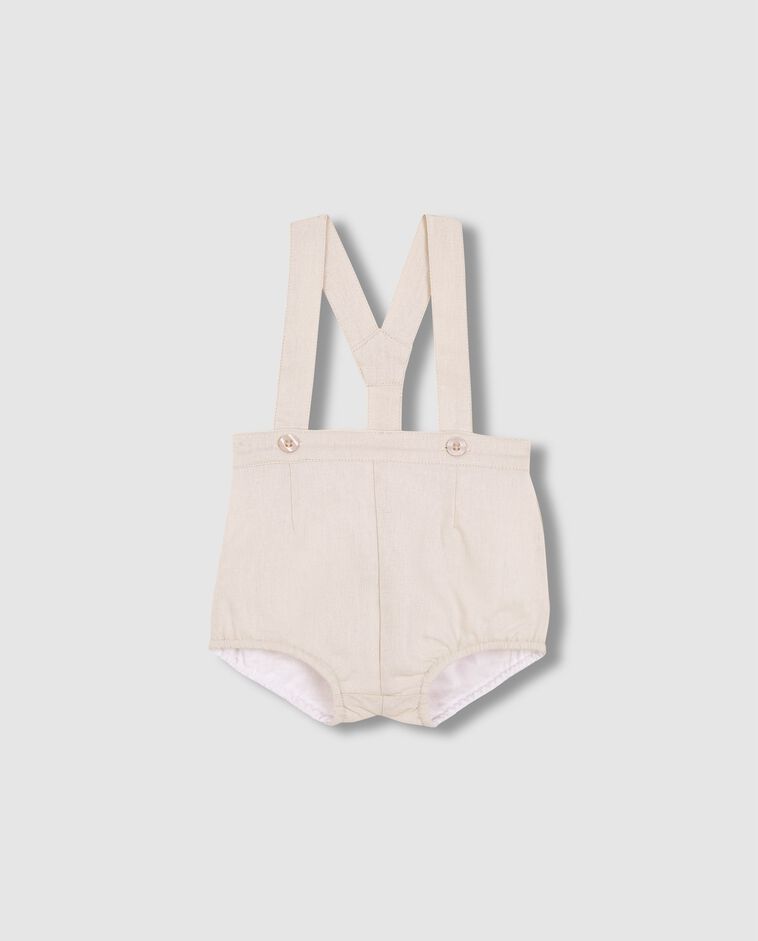 Pantal&oacute;n corto de lino con tirantes piedra