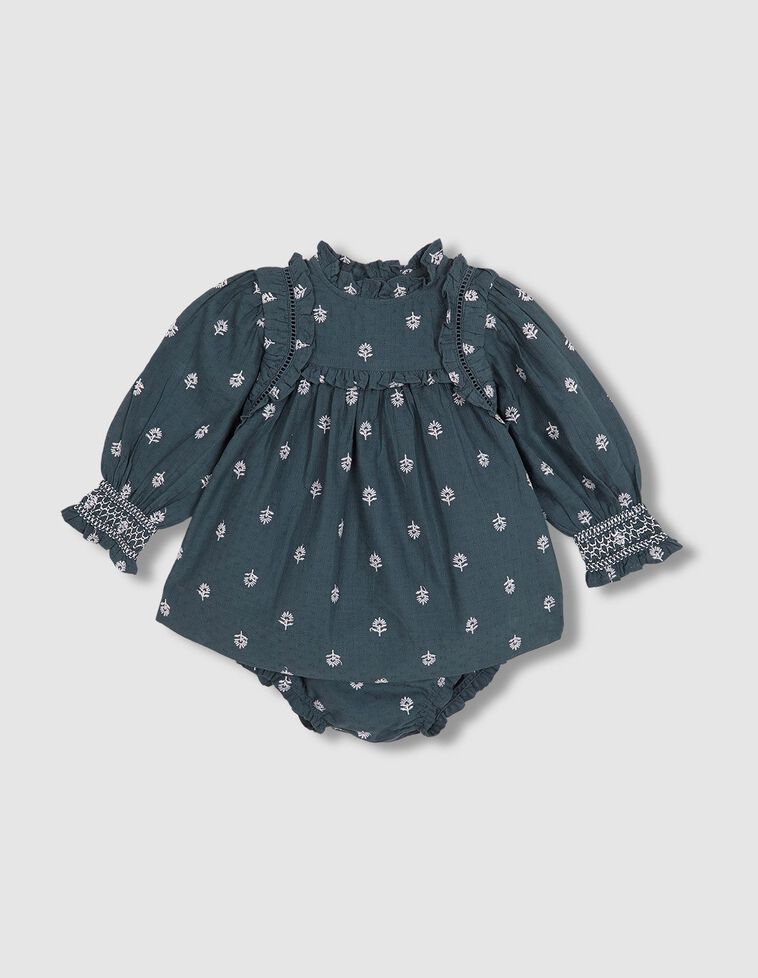 Vestido bordado de flores gris