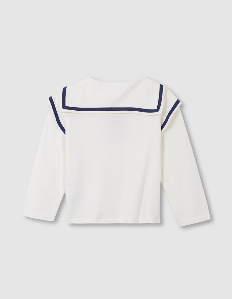 Sudadera con cuello marinero blanco roto con cinta azul 