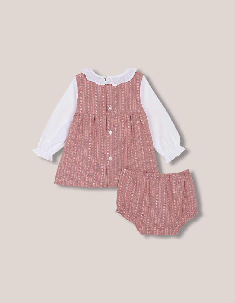 Vestido Estampado De Villela Con Mangas De Popelin Coral Claro