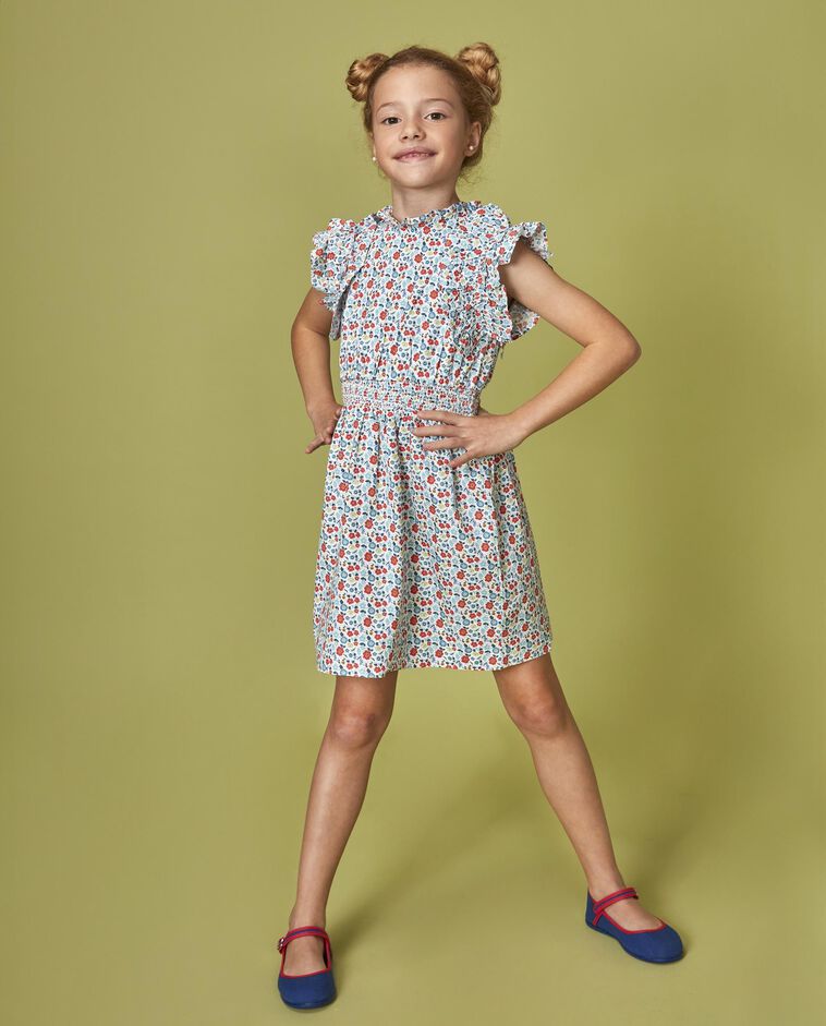 Vestido de flores con cintura engomada blanco