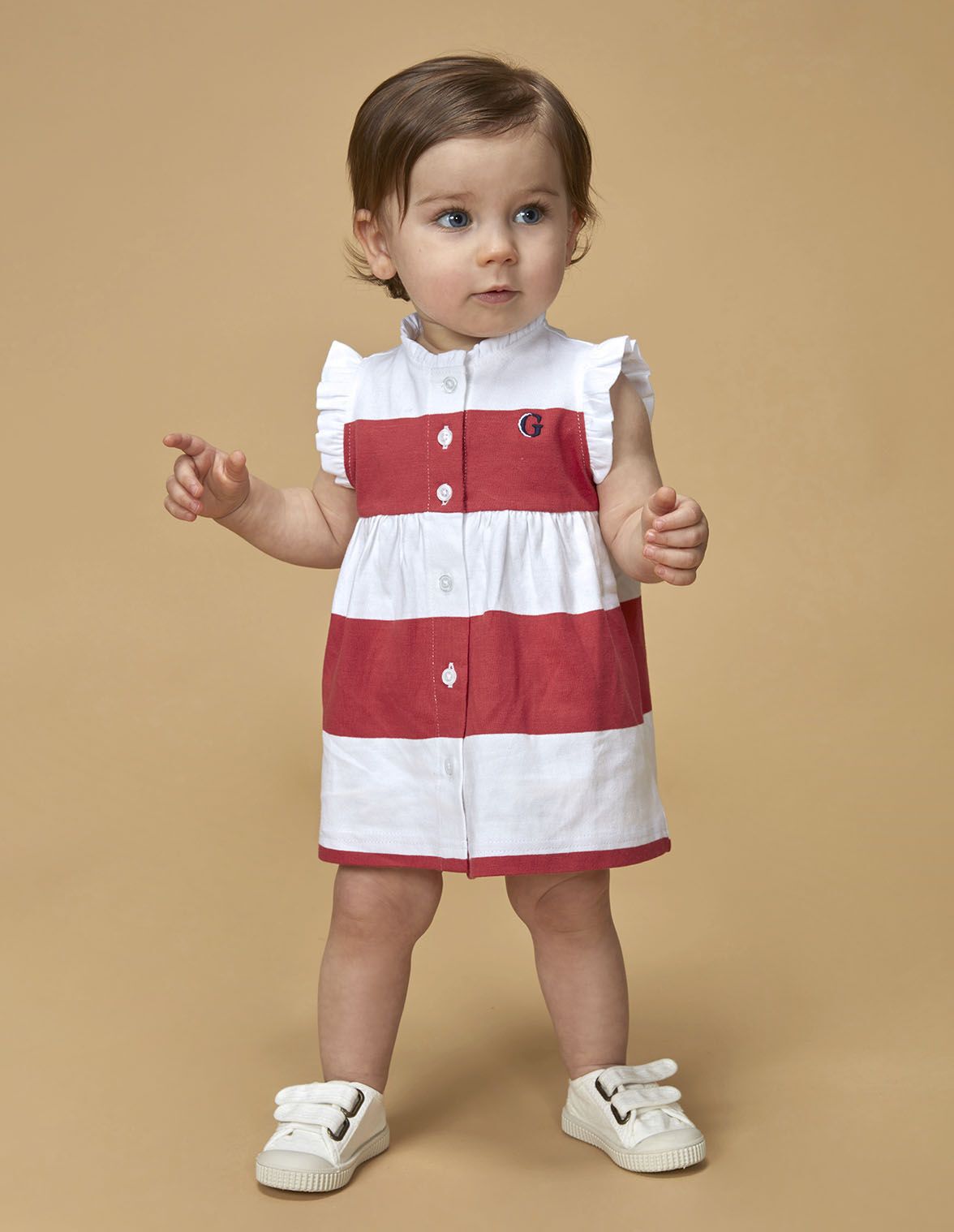 Vestido de rayas tipo polo azul claro para nina bebe Gocco