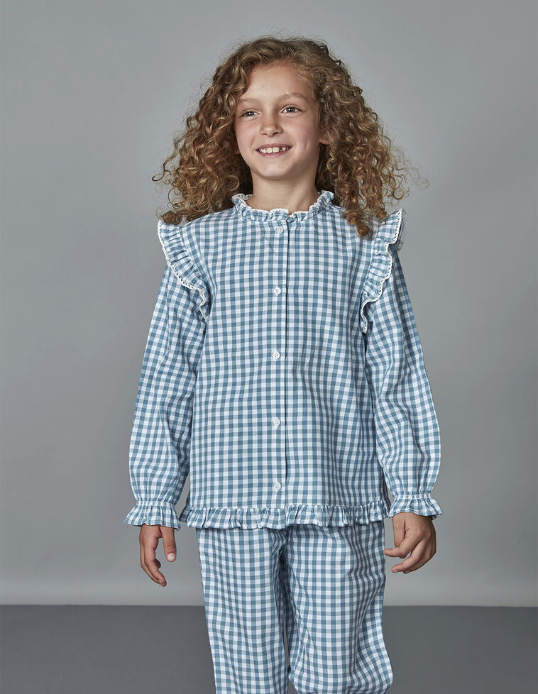 Pijama Cuadro Vichy Petroleo Claro