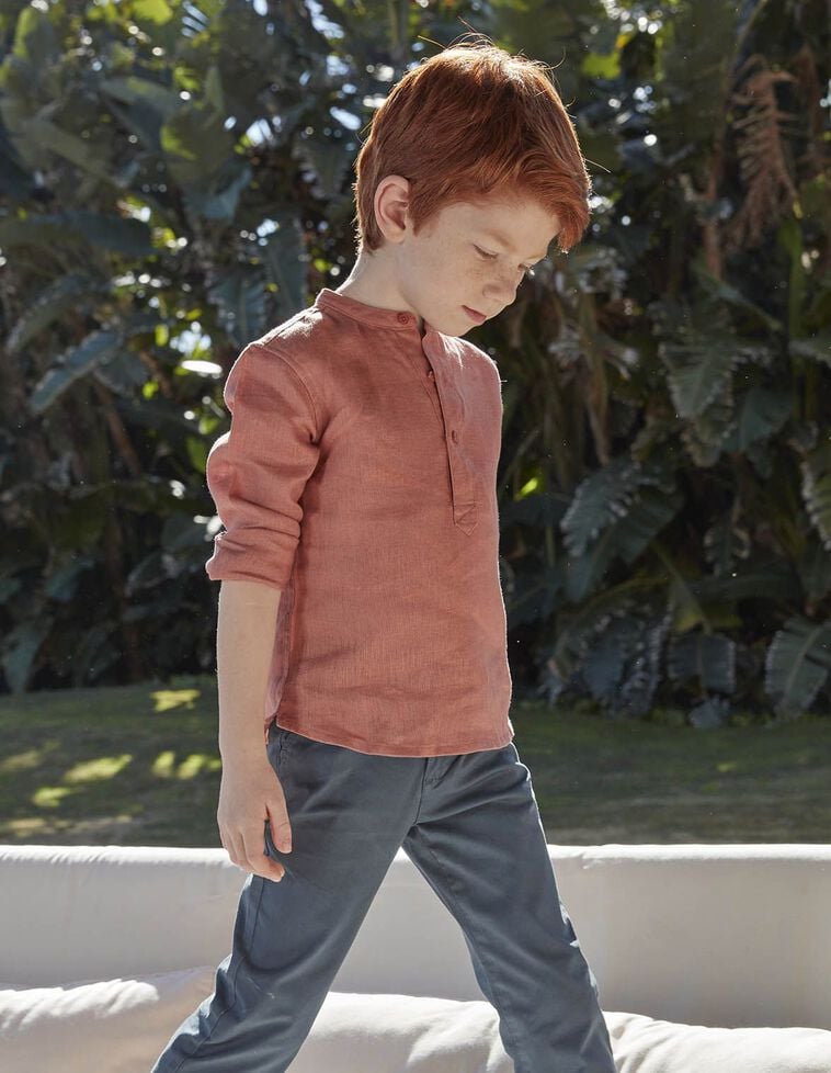 Camisa de lino cuello mao rosa