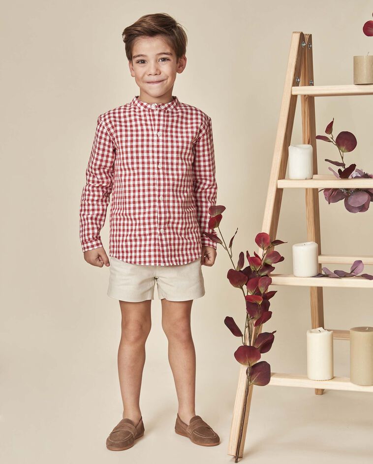 Camisa mao cuadros lino coral