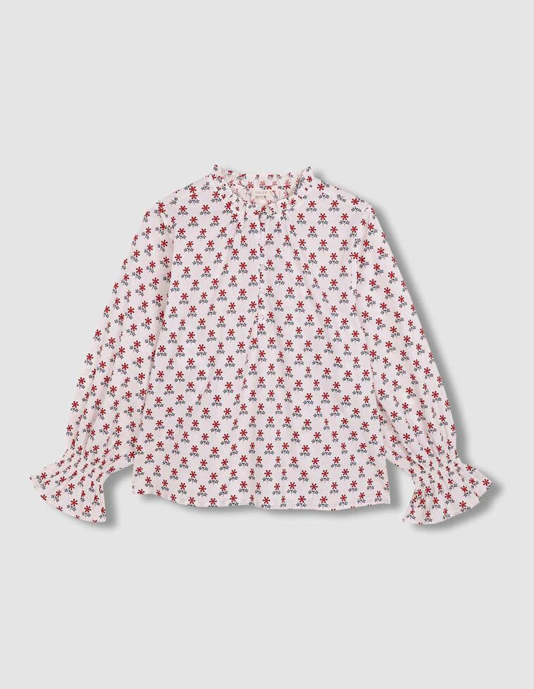 Blusa flores manga abullonada blanco