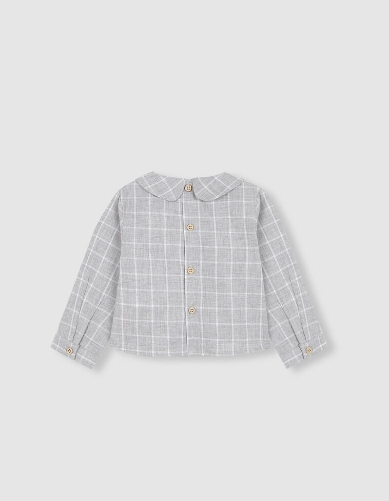 Camisa gris cuadro ventana cuello bebé