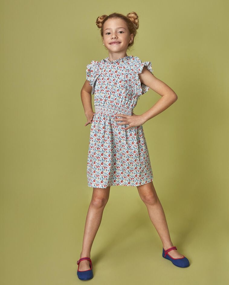 Vestido de flores con cintura engomada blanco