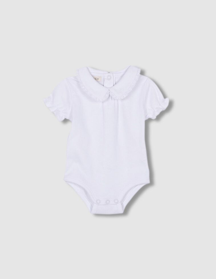 Body cuello bebé y tira bordada blanco