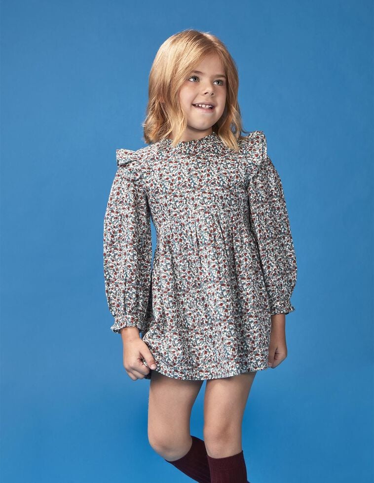 Vestido estampado de flores con volantes azul claro