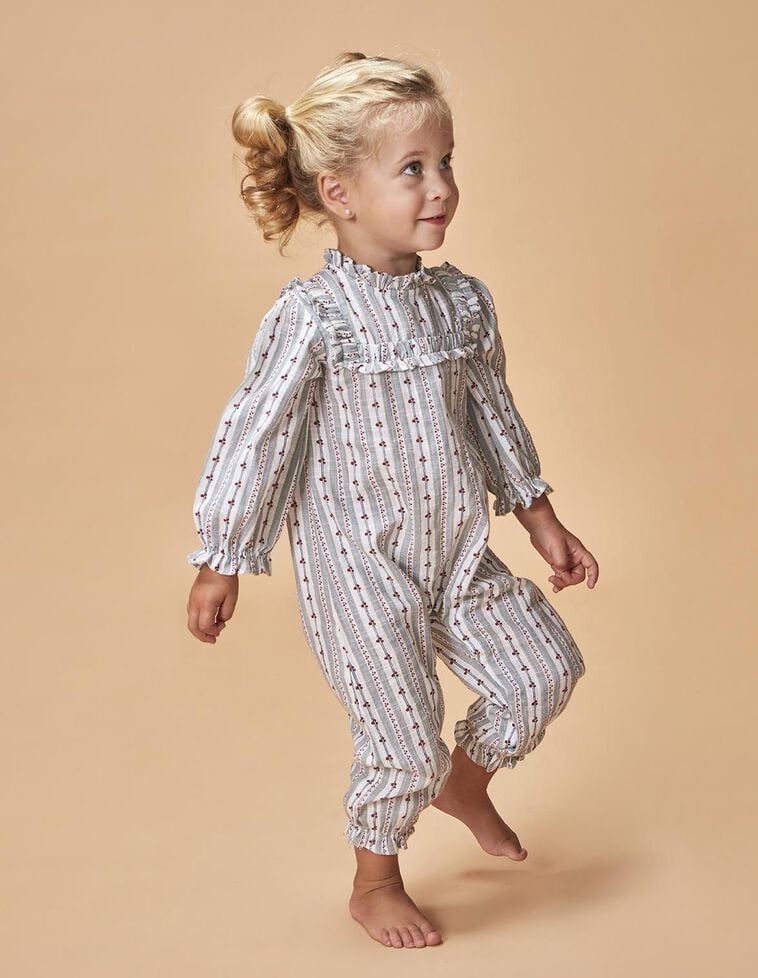 Pijama estampado de rayas y flores blanco