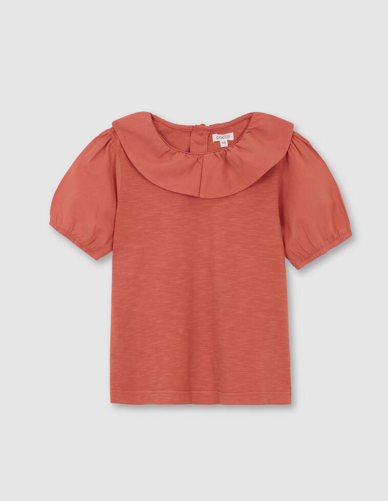 Camiseta de manga corta y cuello volante naranja