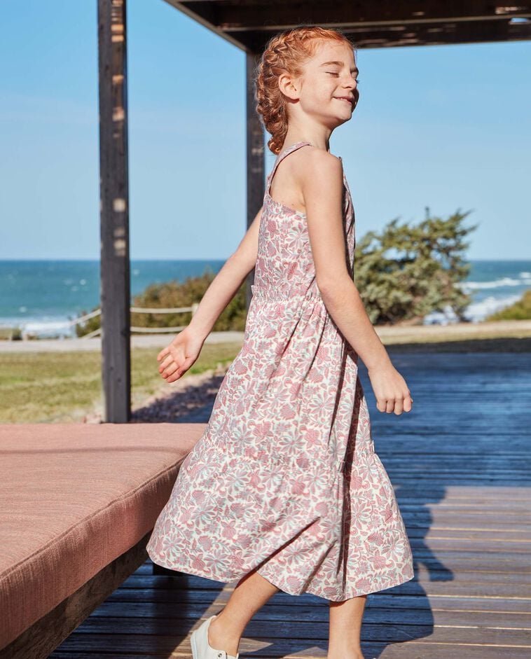 Vestido midi flor india beige claro