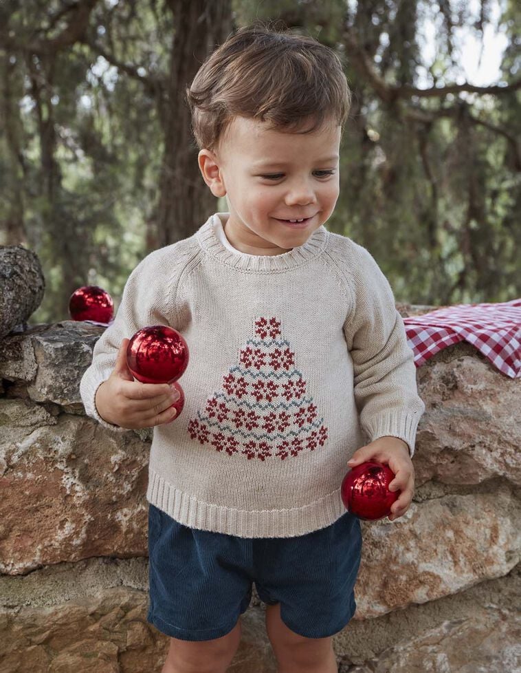 Jersey con dibujo navideño con lana marrón claro