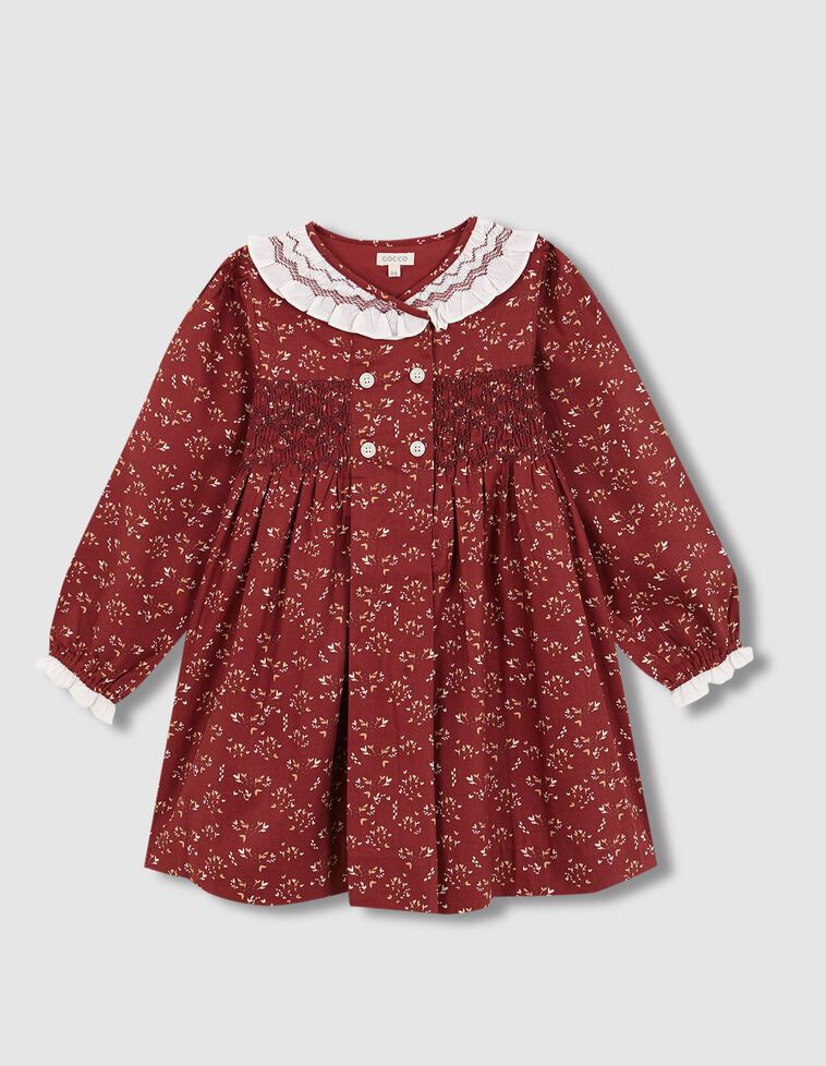 Vestido smock cuello volante naranja