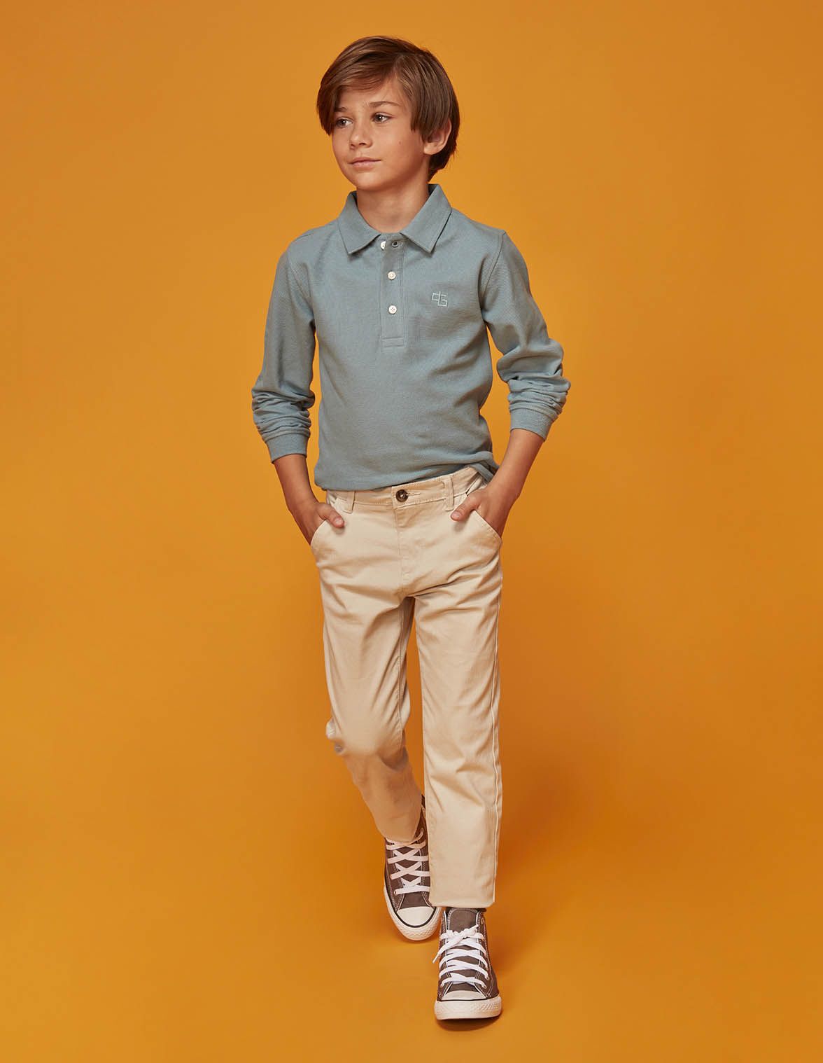 Polo manga larga pique azul claro para nino infantil Gocco