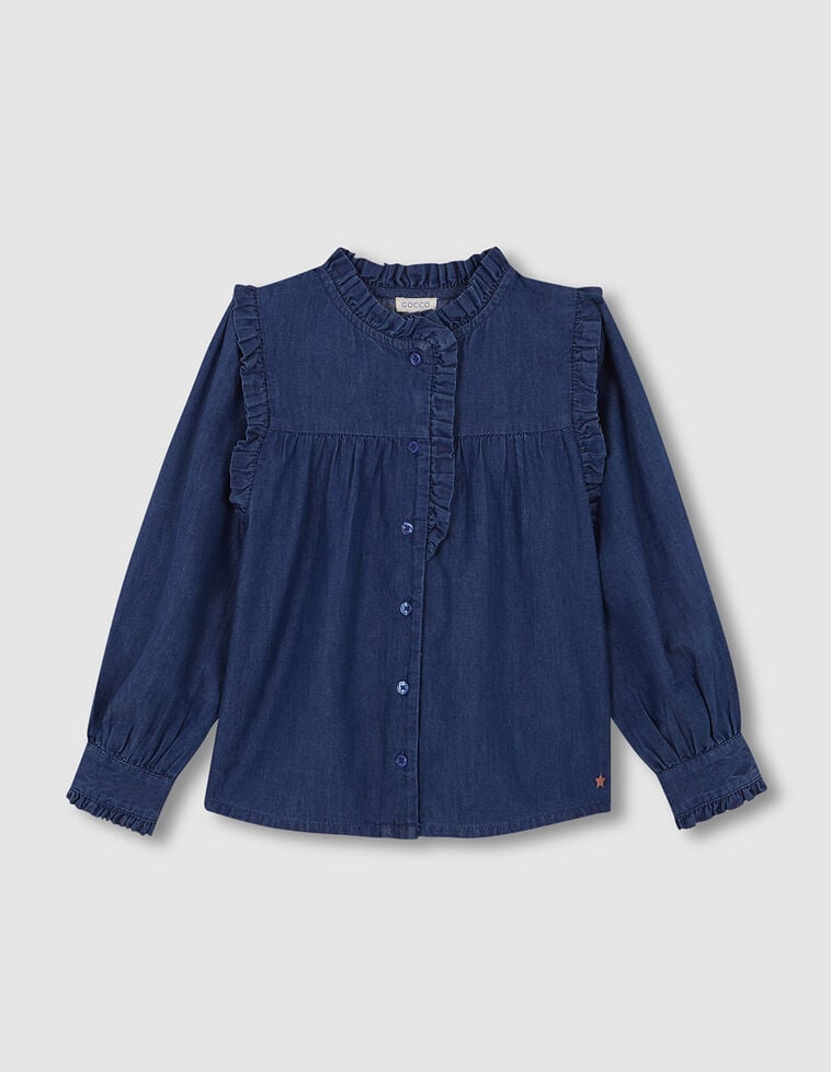Blusa vaquera con volantes azul claro